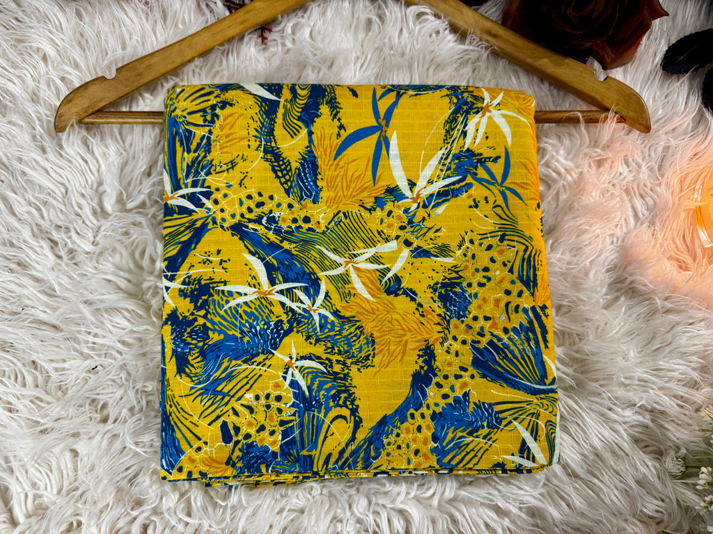 Printed Khaddar 2-Piece Suit – Mustard Yellow & Teal Blue Design