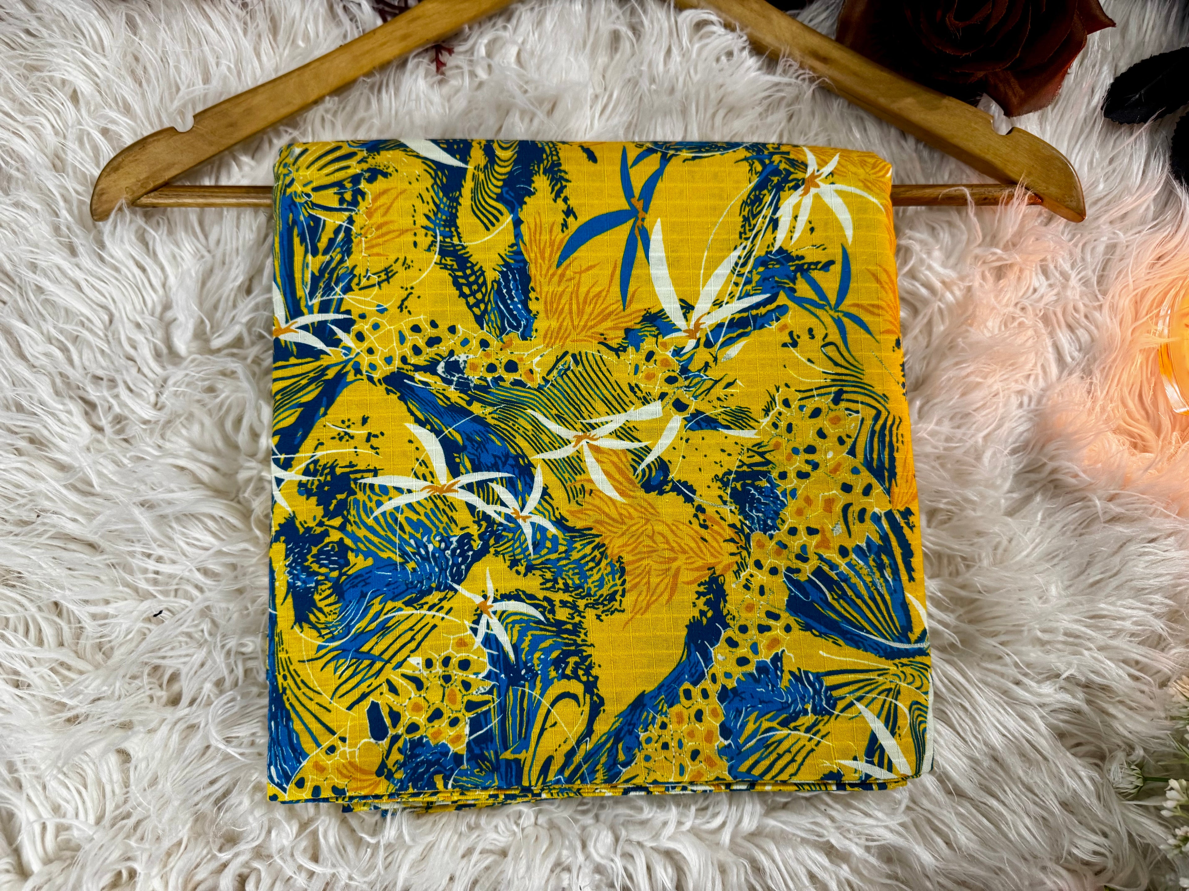 Printed Khaddar 2-Piece Suit – Mustard Yellow & Teal Blue Design