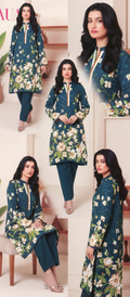 2 Piece Khaddar Suit – Teal Floral Print