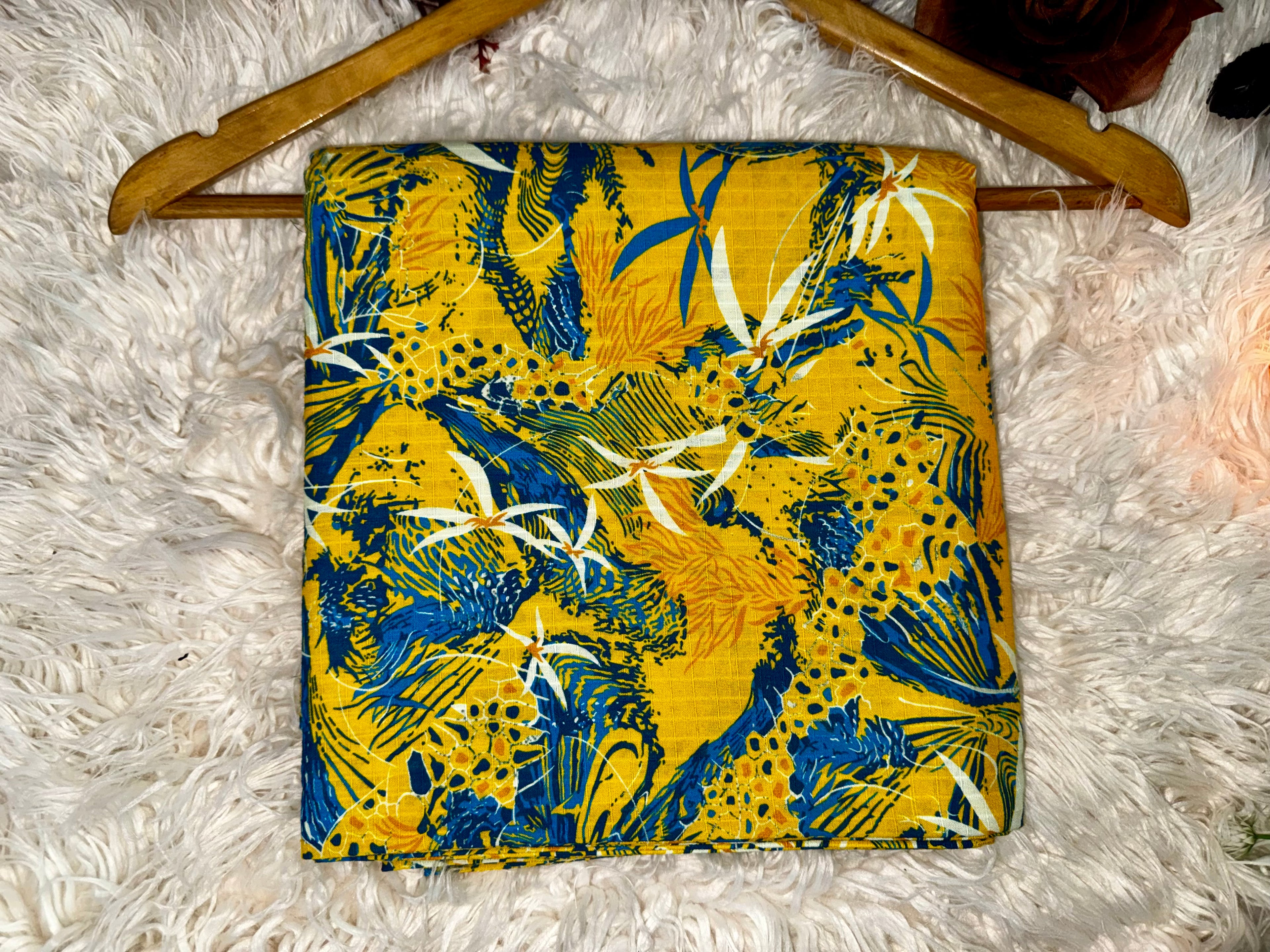 Printed Khaddar 2-Piece Suit – Mustard Yellow & Teal Blue Design