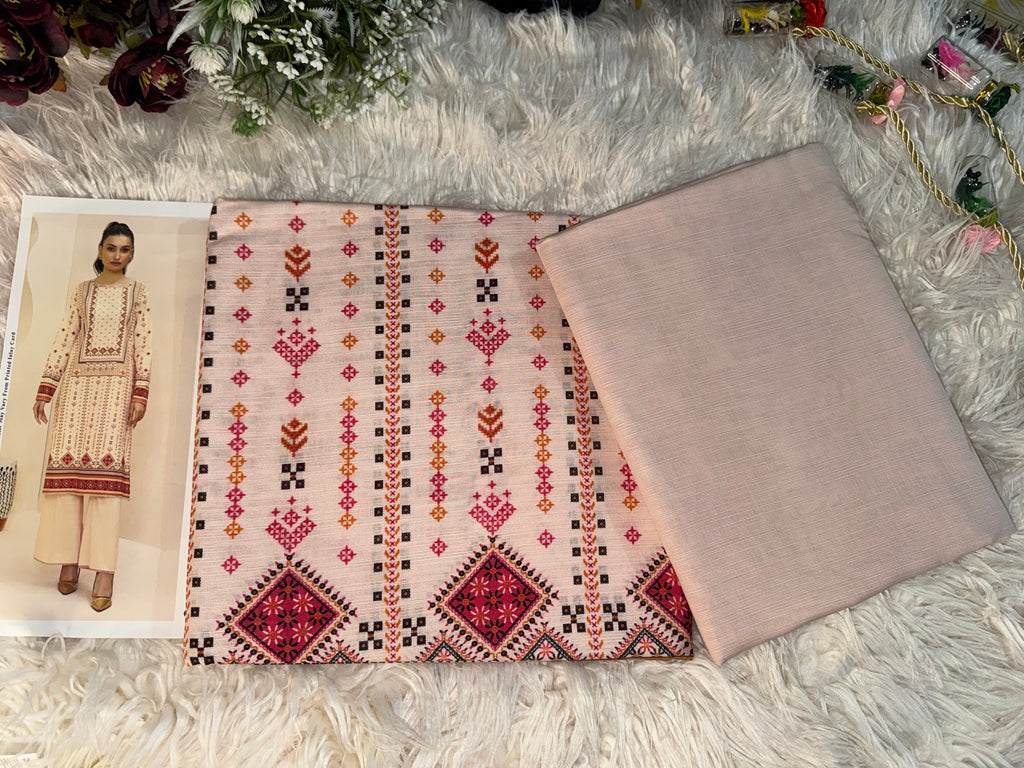 🌸 Ethnic Motif Khaddar – 2 Piece Winter Suit