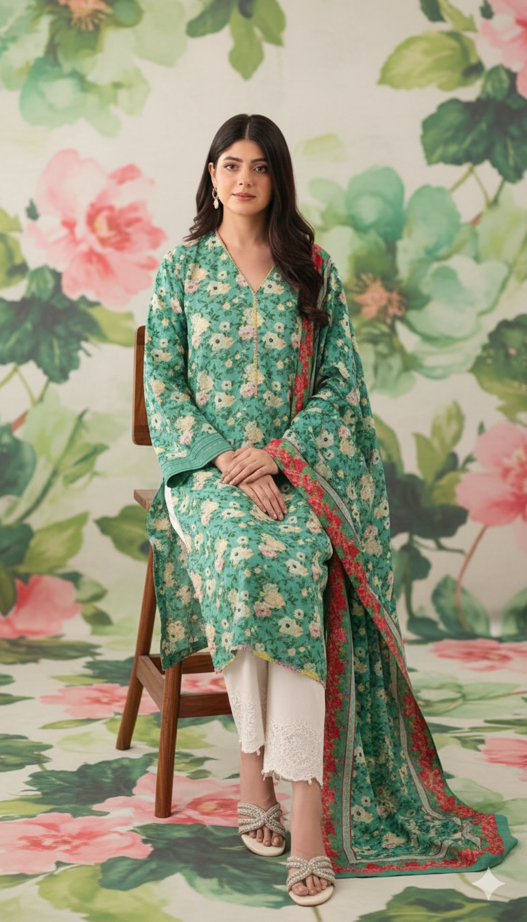 🌸 Winter Wool Linen Unstitched 3-Piece Suit (Agha Noor–Inspired)