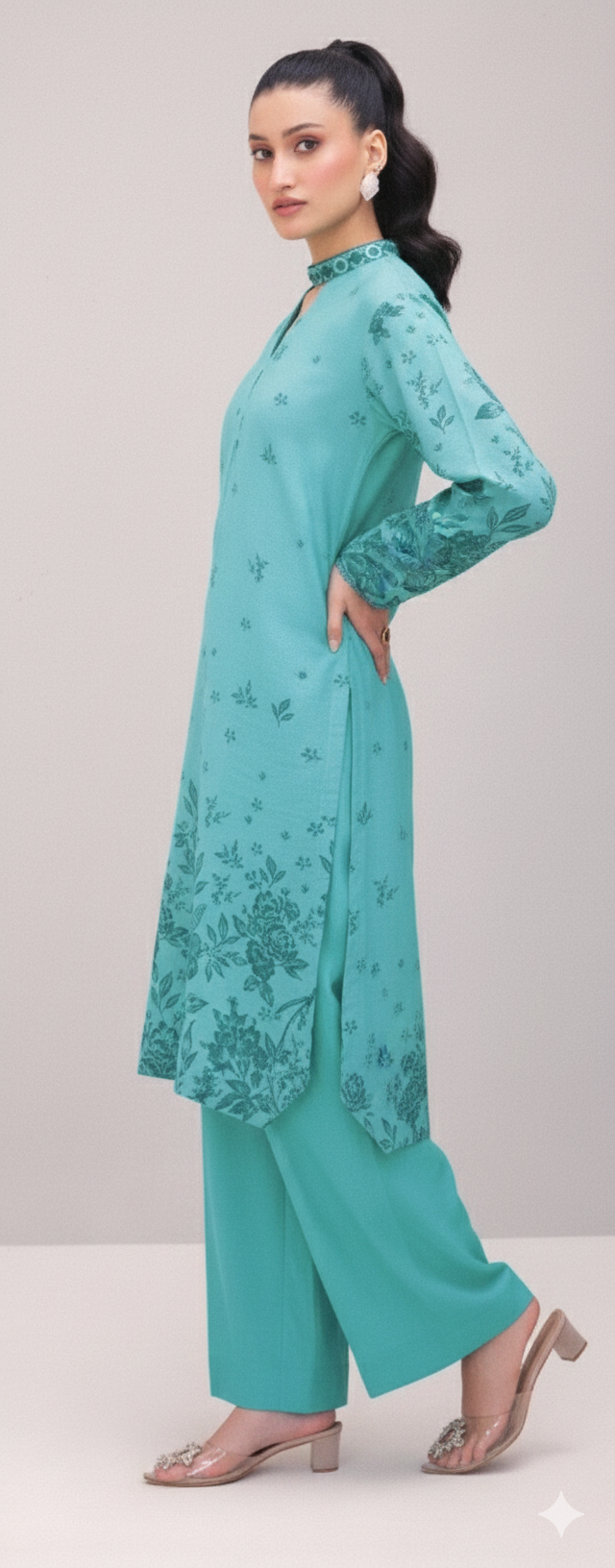 Printed Khaddar 2-Piece Unstitched Suit – Sea Green