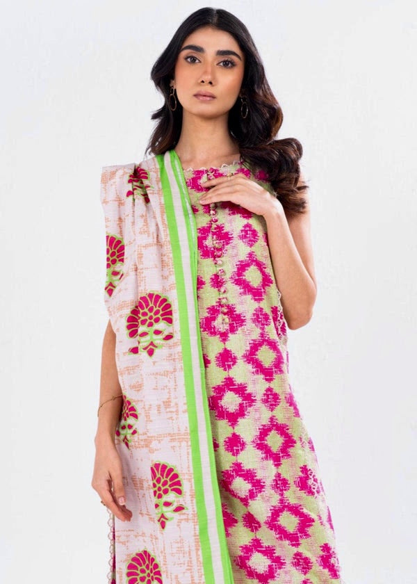 Alkaram Khaddar 3-Piece Printed Suit – Green & Pink