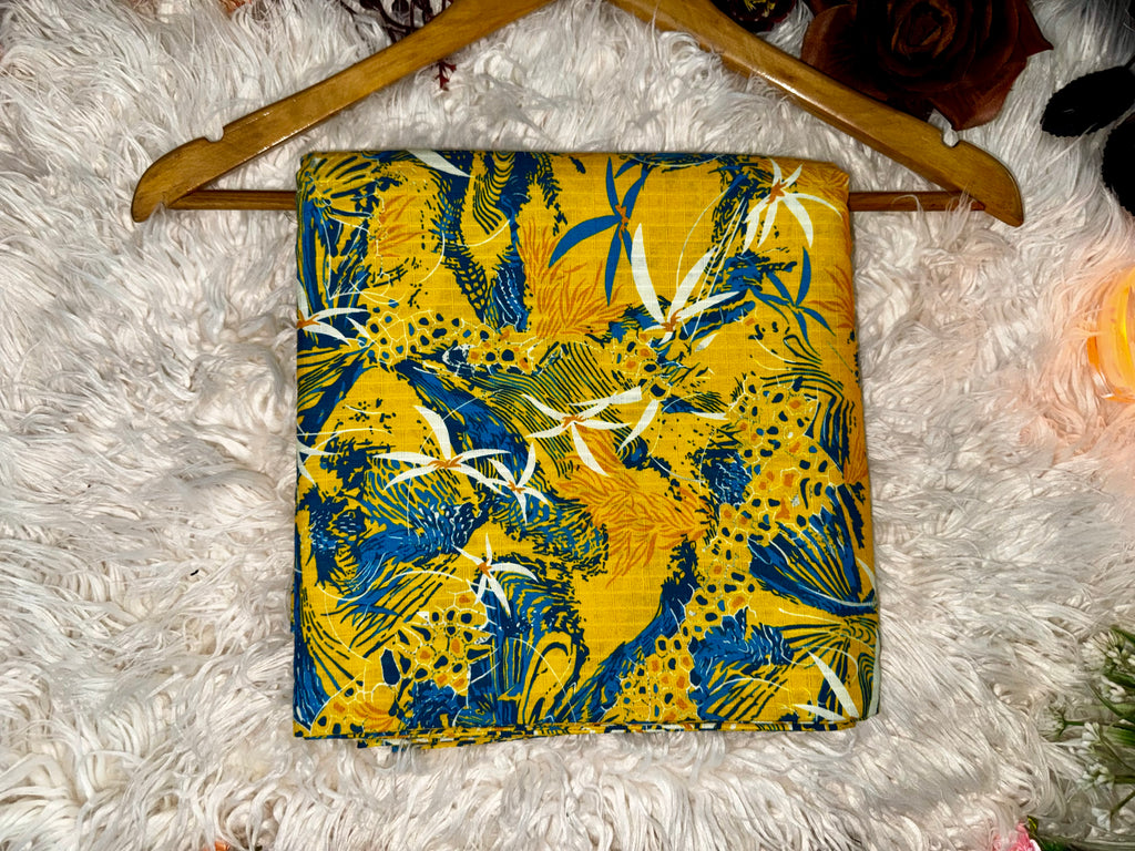 Printed Khaddar 2-Piece Suit – Mustard Yellow & Teal Blue Design