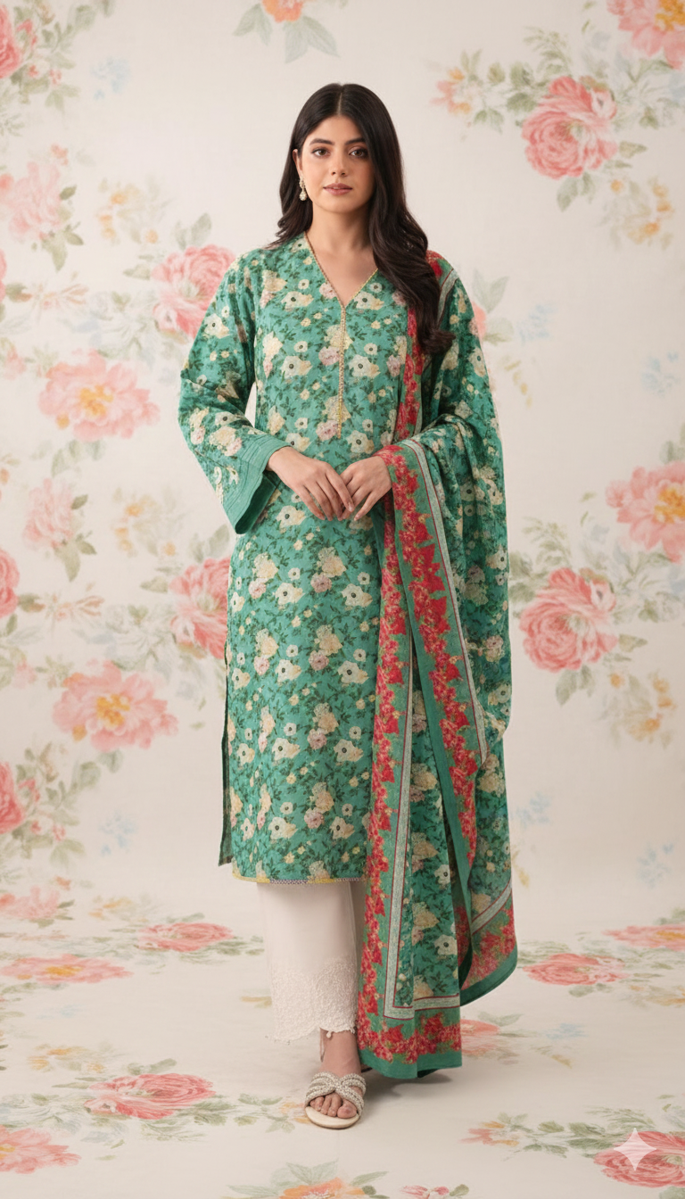 🌸 Winter Wool Linen Unstitched 3-Piece Suit (Agha Noor–Inspired)