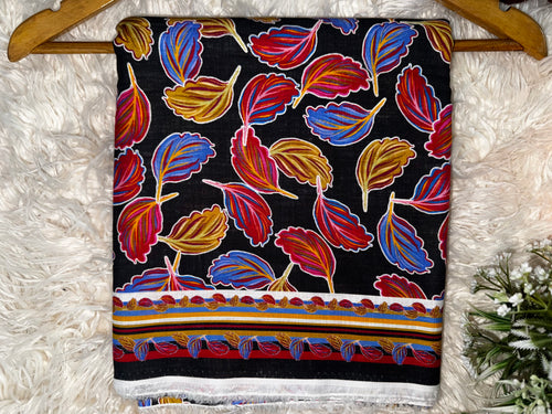 2 Piece Printed Khaddar Suit – Black Leaf Pattern