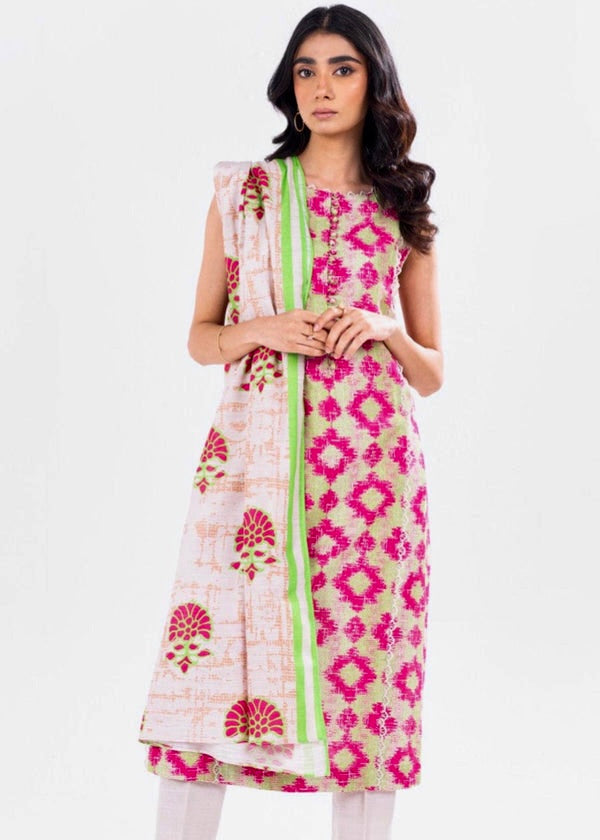 Alkaram Khaddar 3-Piece Printed Suit – Green & Pink