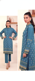 Printed Khaddar 2-Piece Unstitched Suit – Teal Blue
