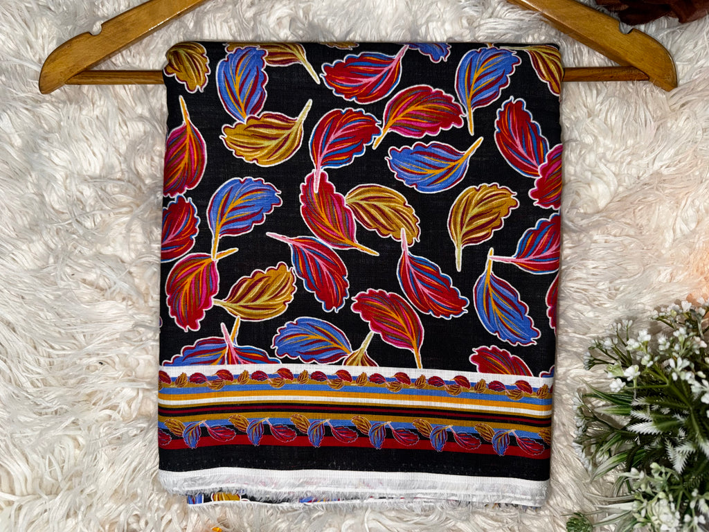 2 Piece Printed Khaddar Suit – Black Leaf Pattern