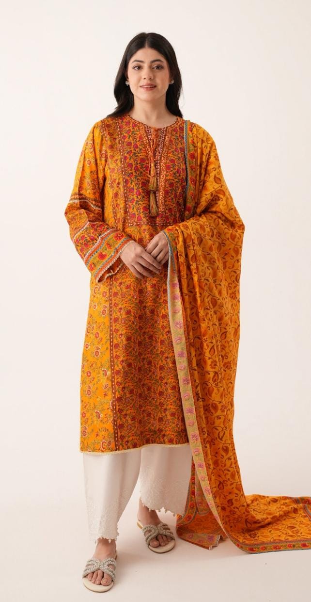 Agha Noor Inspired Winter Linen 3-Piece Unstitched Suit – Premium Collection
