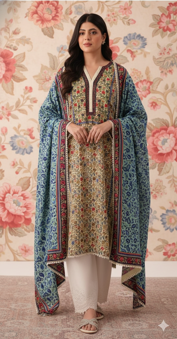 Winter Linen 3-Piece Unstitched Suit – Agha Noor Inspired
