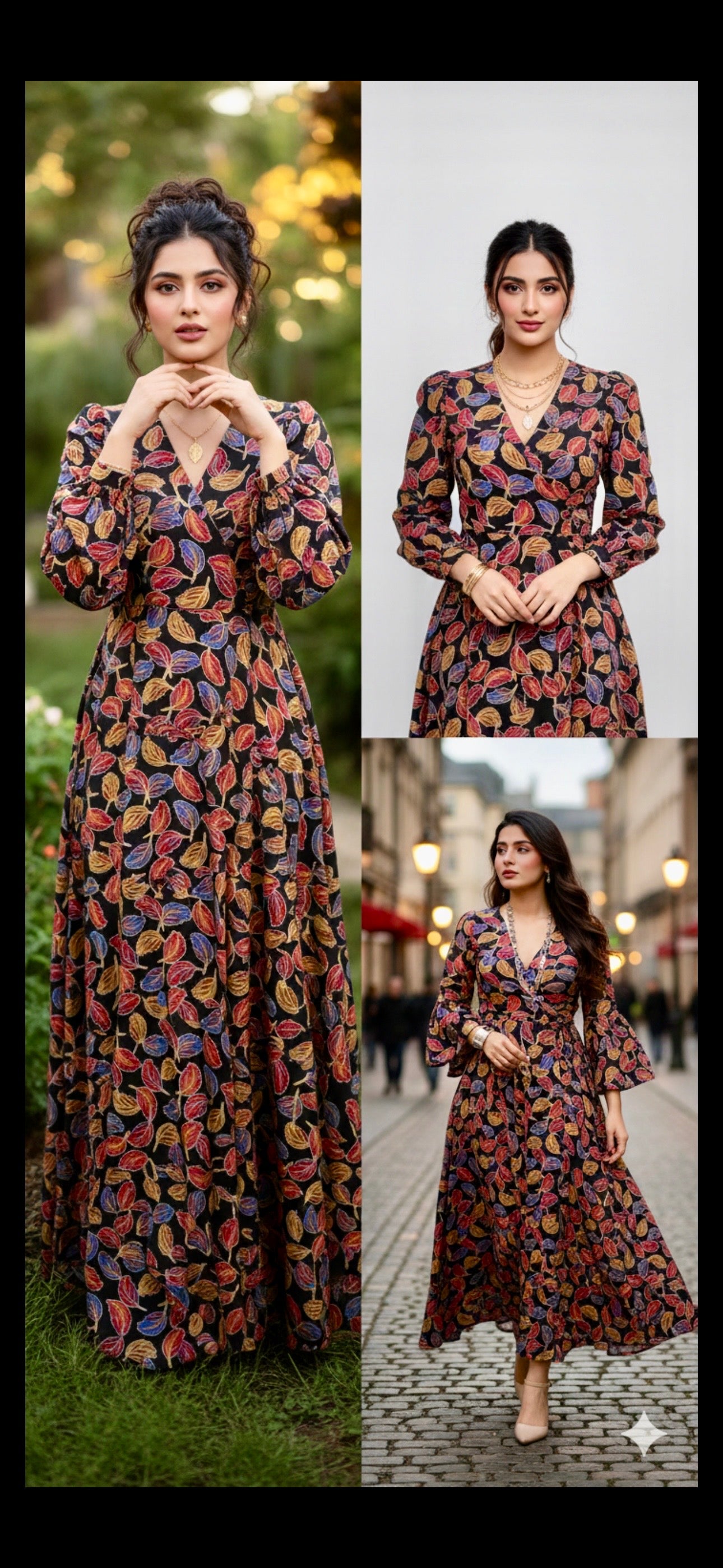 2 Piece Printed Khaddar Suit – Black Leaf Pattern