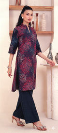 Printed Khaddar 2-Piece Unstitched Suit – Maroon & Navy Blue