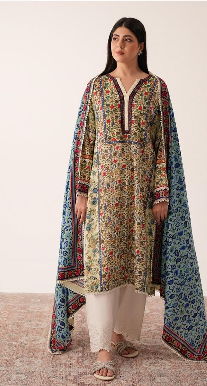 Winter Linen 3-Piece Unstitched Suit – Agha Noor Inspired