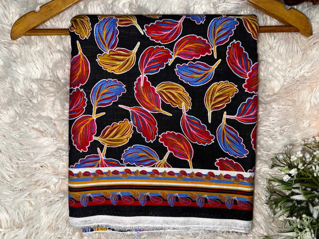 2 Piece Printed Khaddar Suit – Black Leaf Pattern