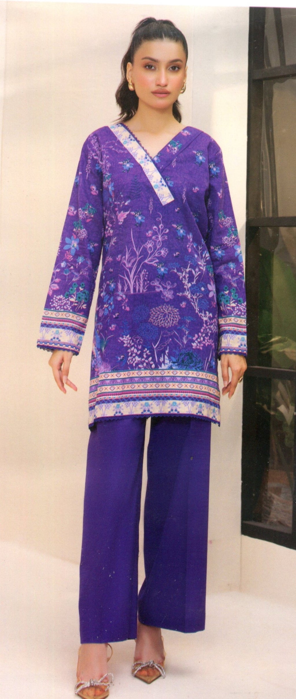 2 Piece Khaddar Suit – Purple Floral Print