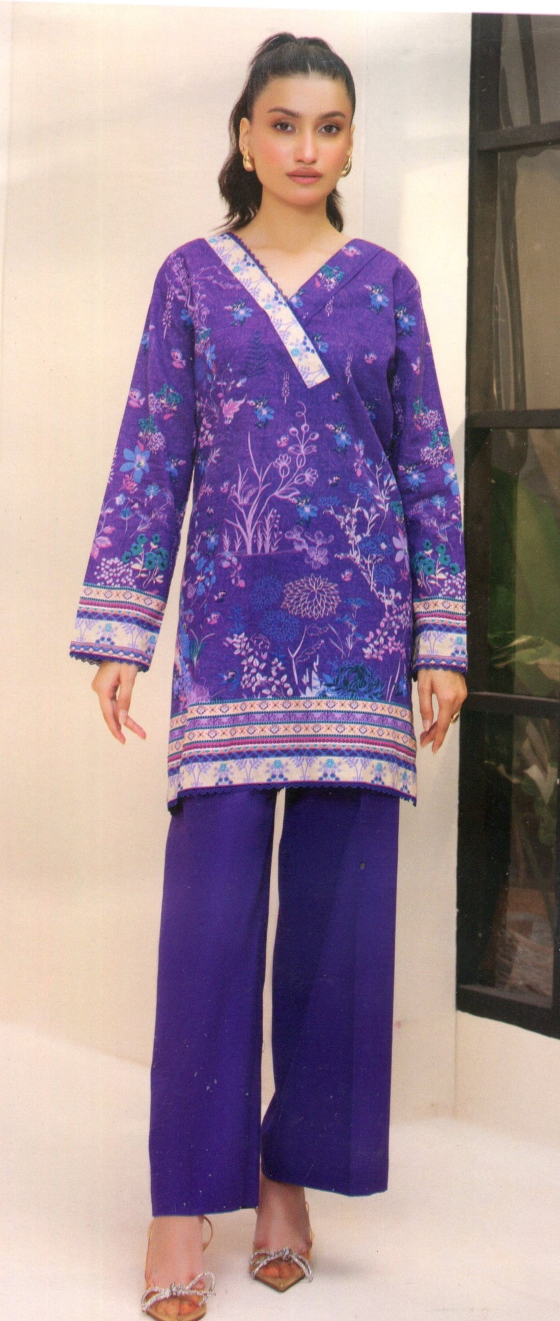 2 Piece Khaddar Suit – Purple Floral Print