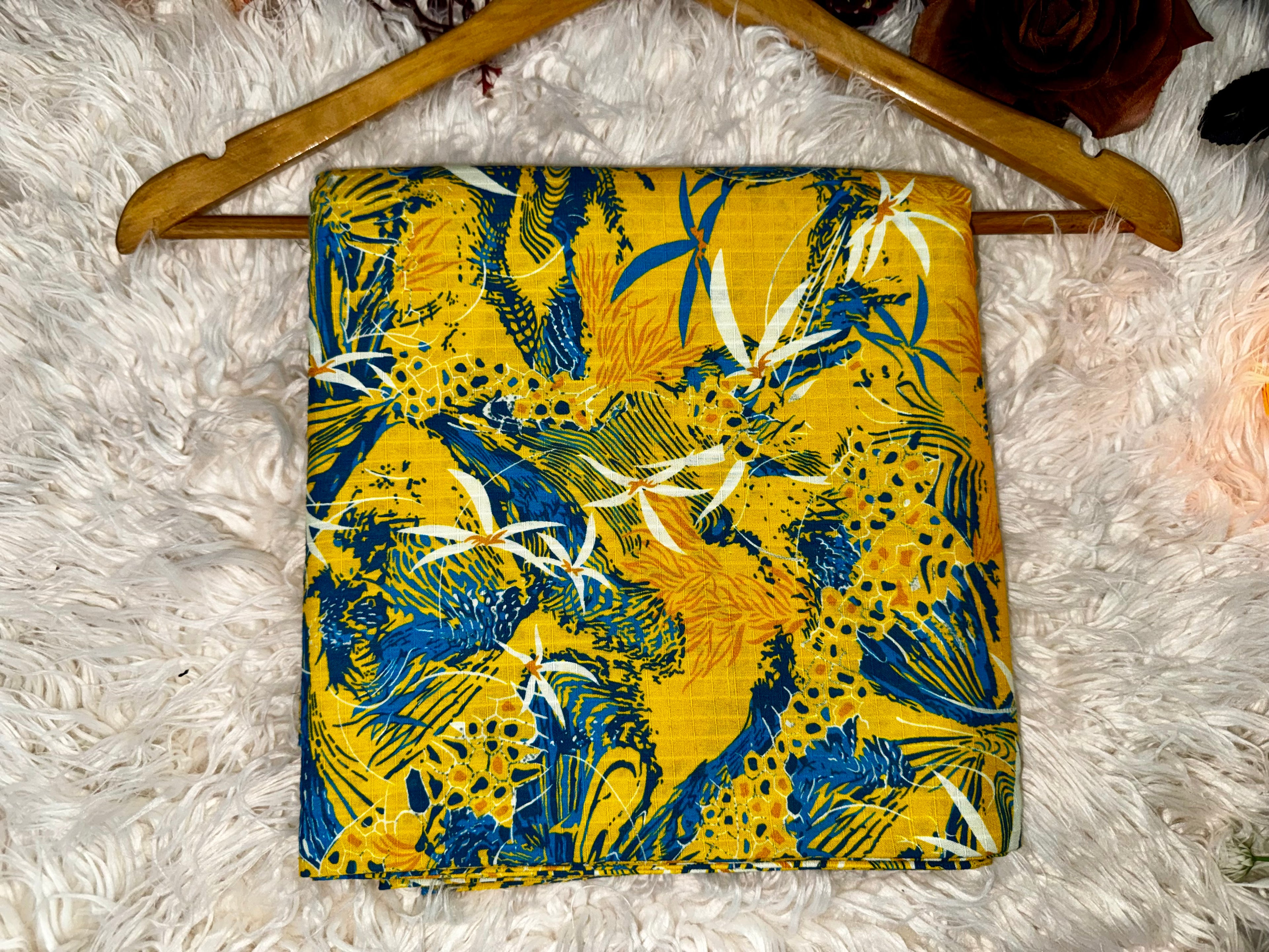 Printed Khaddar 2-Piece Suit – Mustard Yellow & Teal Blue Design