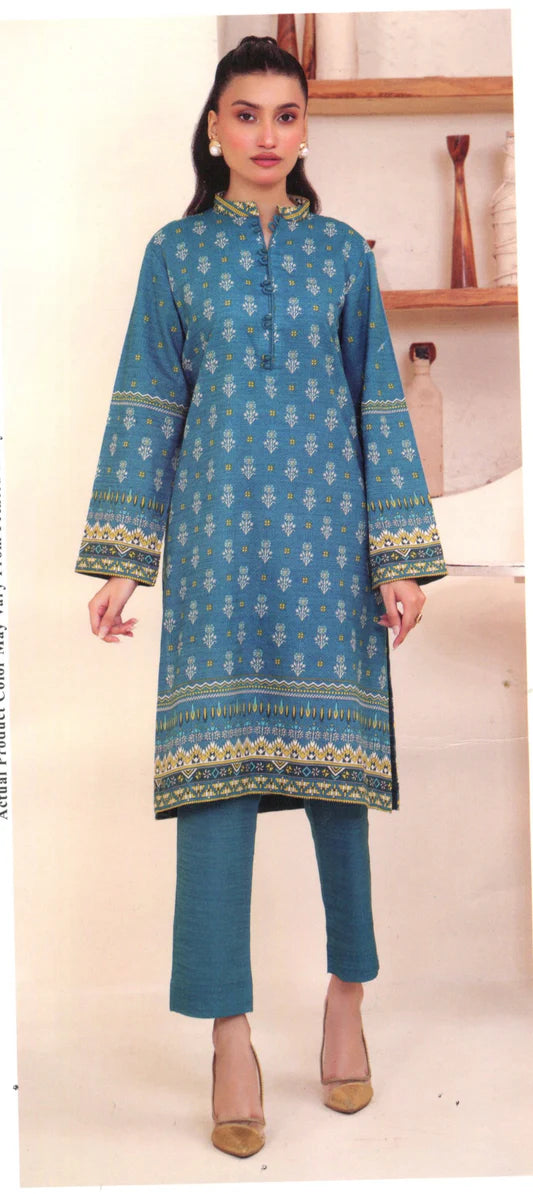 Printed Khaddar 2-Piece Unstitched Suit – Teal Blue