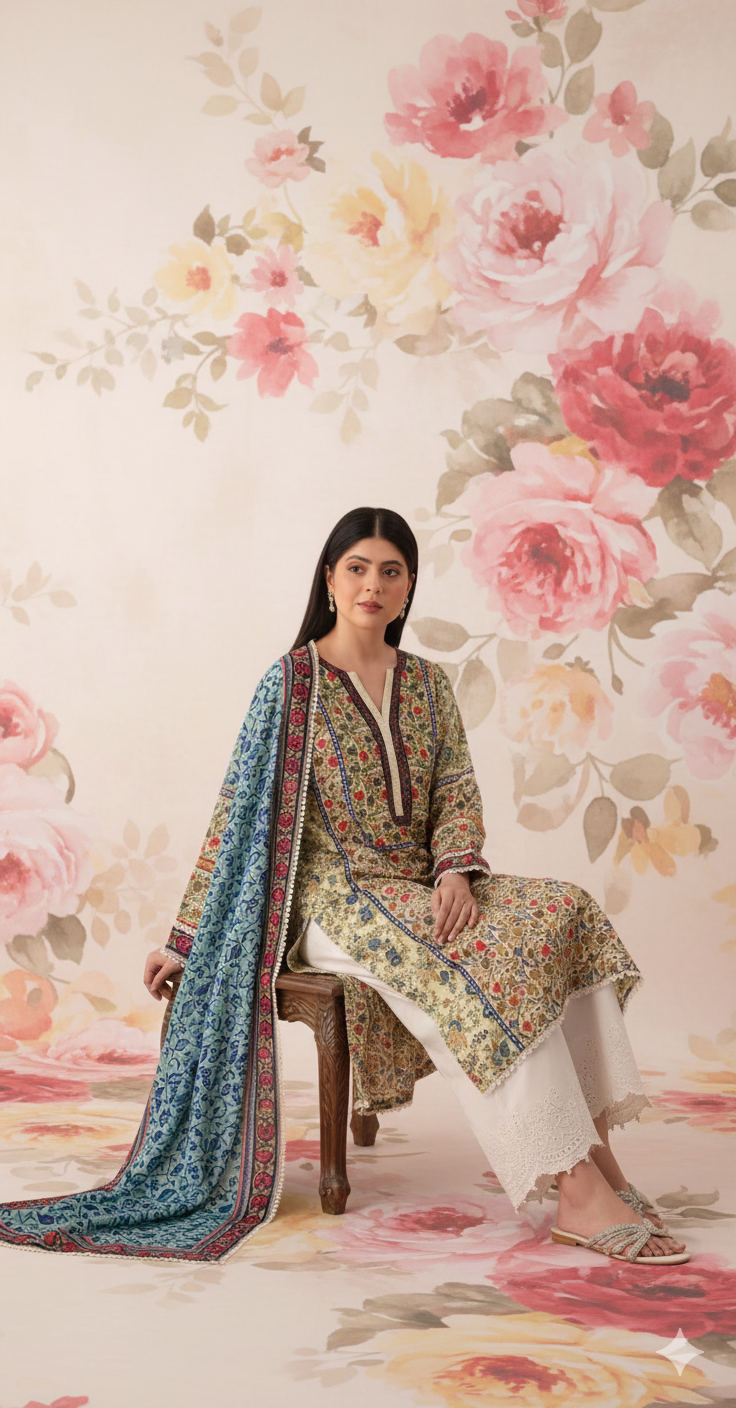 Winter Linen 3-Piece Unstitched Suit – Agha Noor Inspired