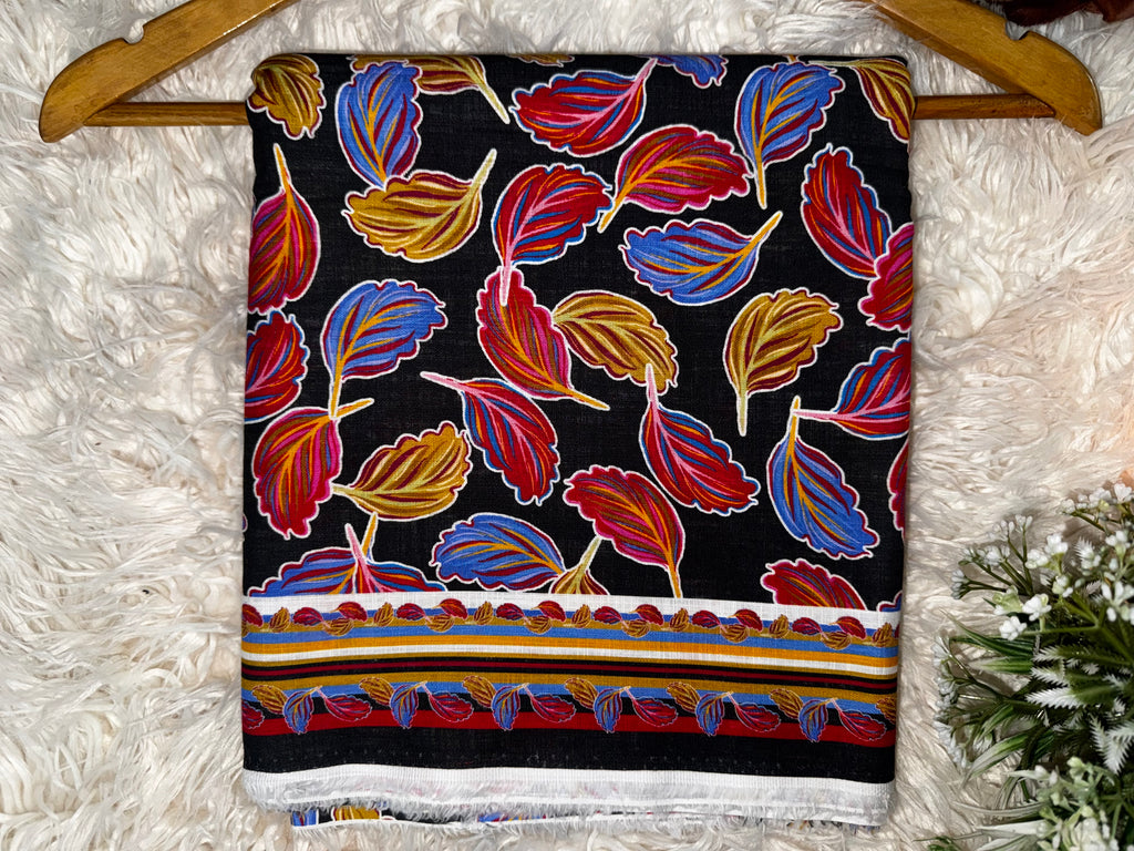 2 Piece Printed Khaddar Suit – Black Leaf Pattern