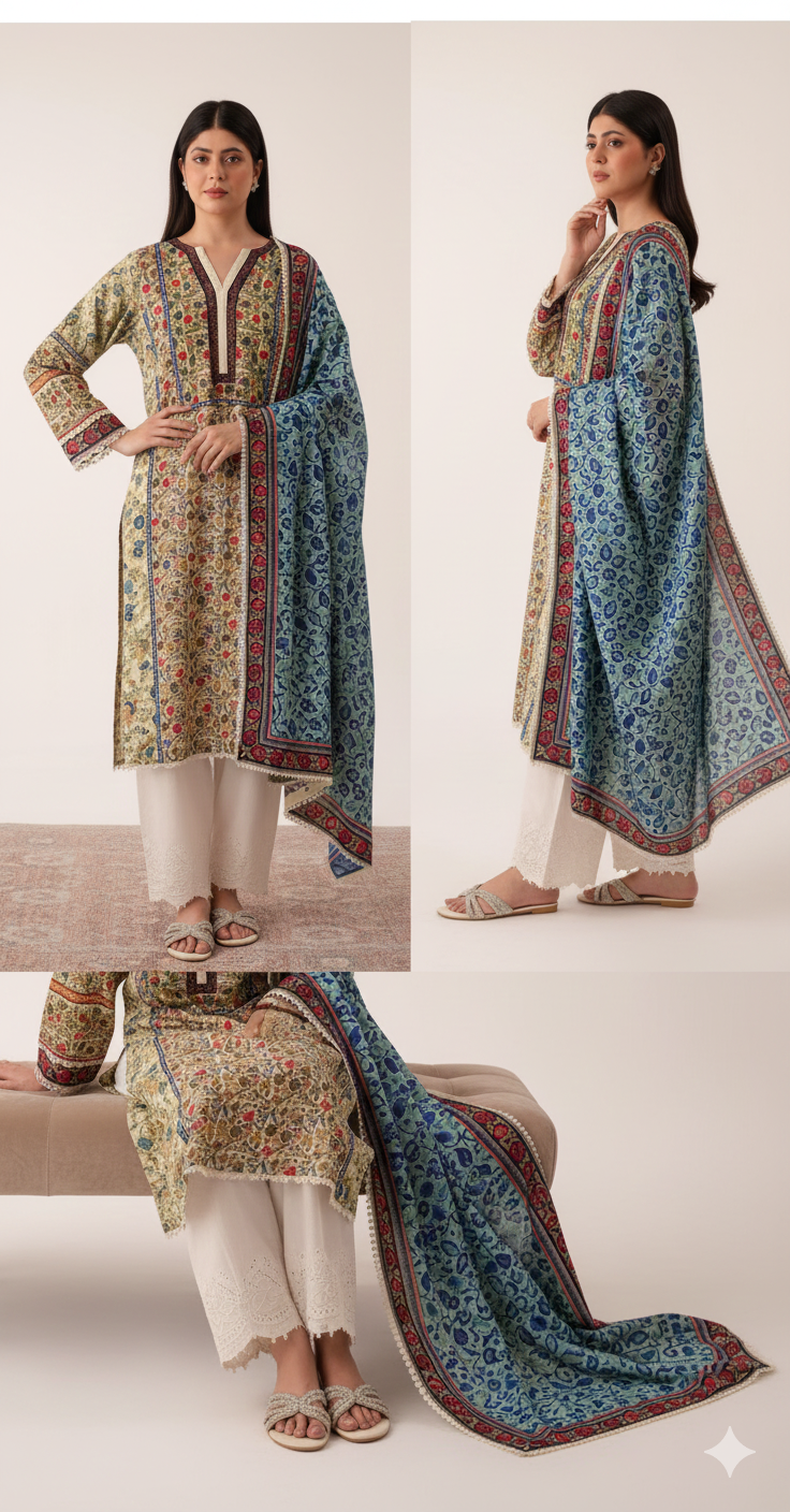 Winter Linen 3-Piece Unstitched Suit – Agha Noor Inspired