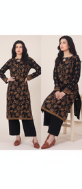 Printed Khaddar 2-Piece Unstitched Suit – Black & Mustard Floral