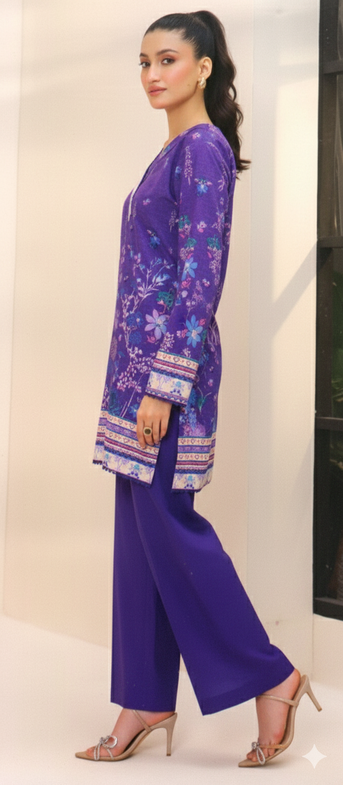 2 Piece Khaddar Suit – Purple Floral Print