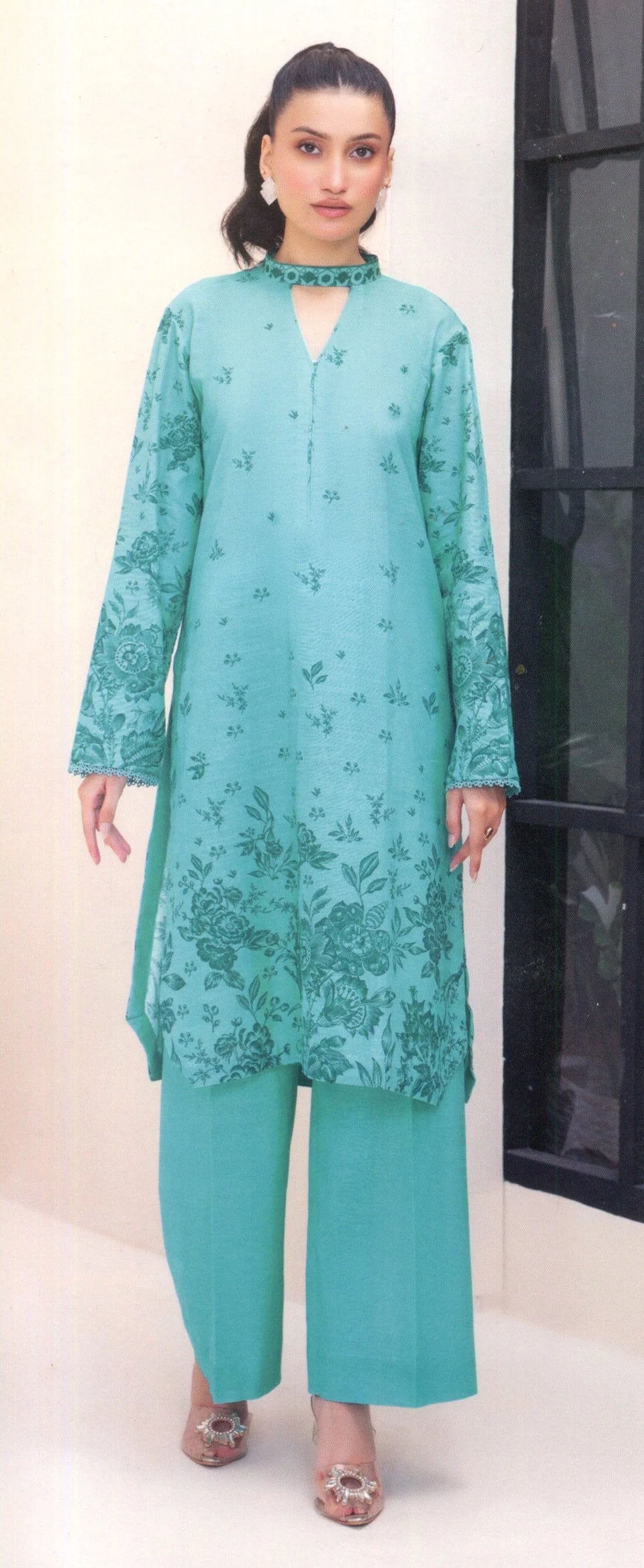 Printed Khaddar 2-Piece Unstitched Suit – Sea Green